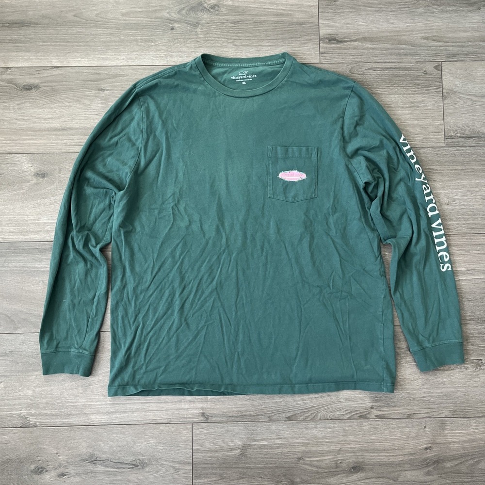Vineyard Vines Mens XL Pocket T Shirt Green Long Sleeve Xmas Lights